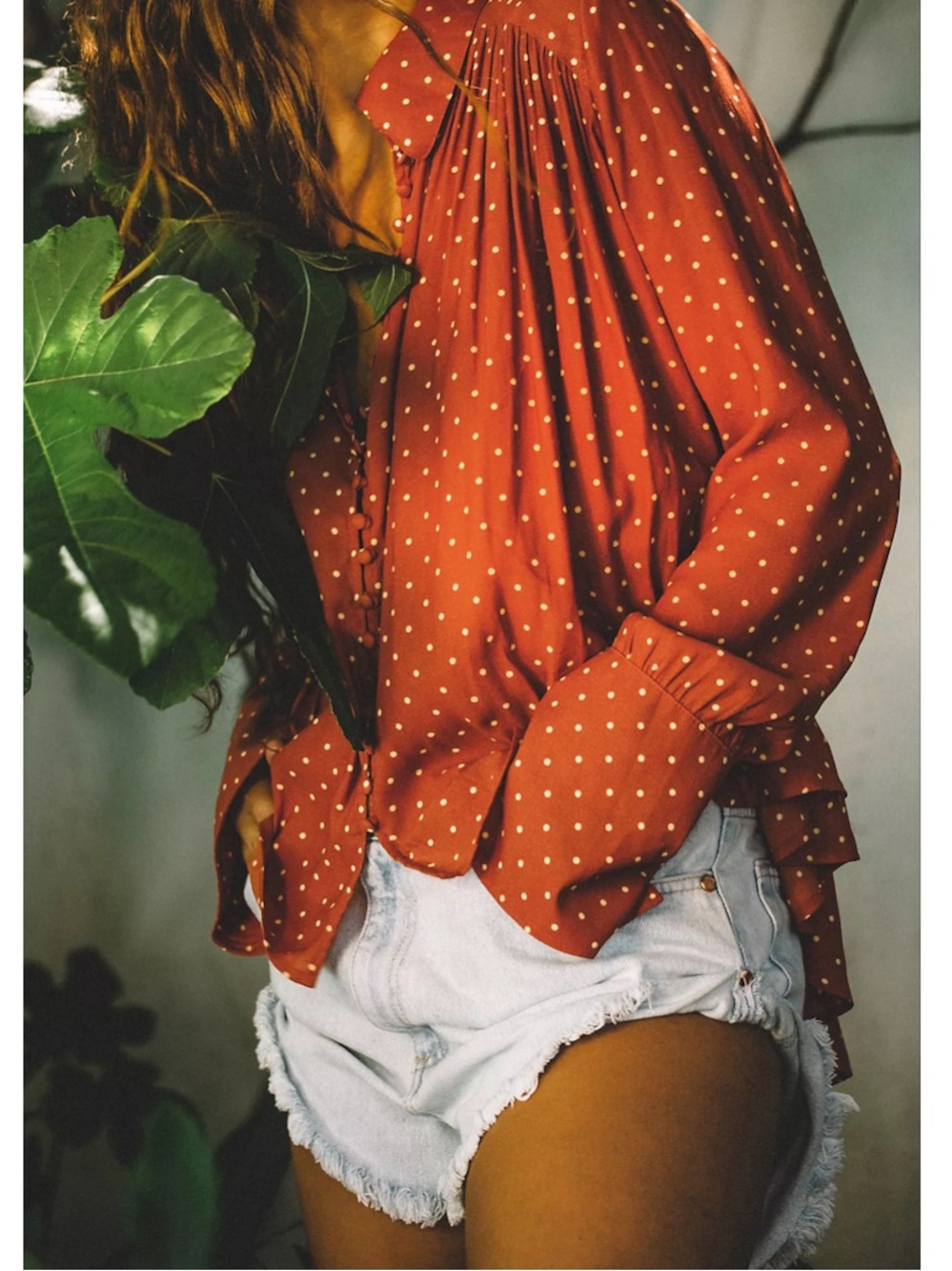 Free People New World Autumn Combo Dotted Blouse